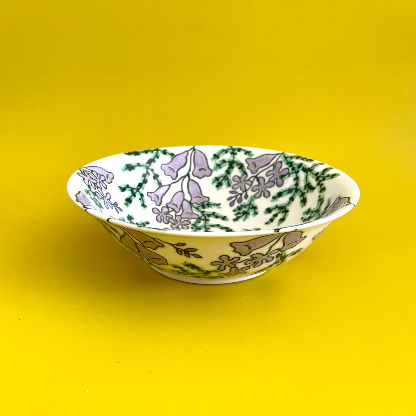 Medium porcelain bowl with purple Jacarandas