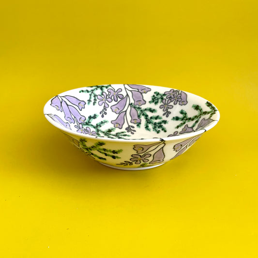 Medium porcelain bowl with purple Jacarandas