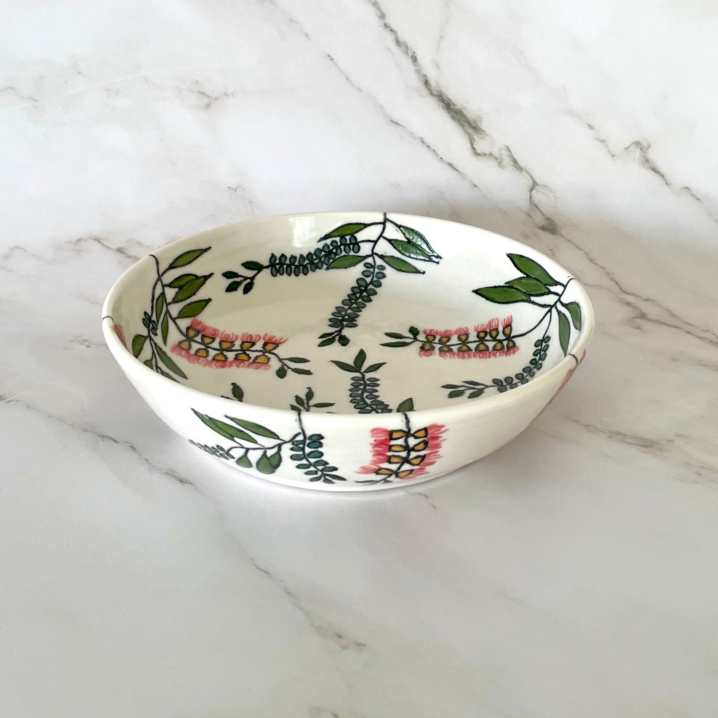 Small porcelain coupe bowl with native Australian bottlebrush