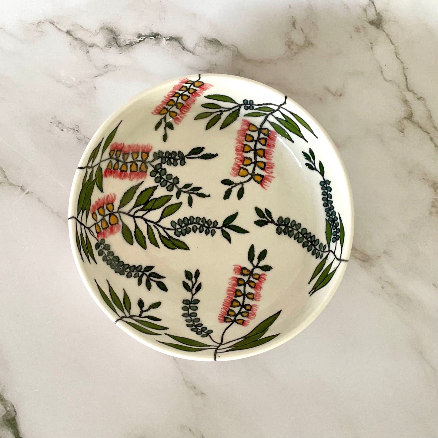 Small porcelain coupe bowl with native Australian bottlebrush