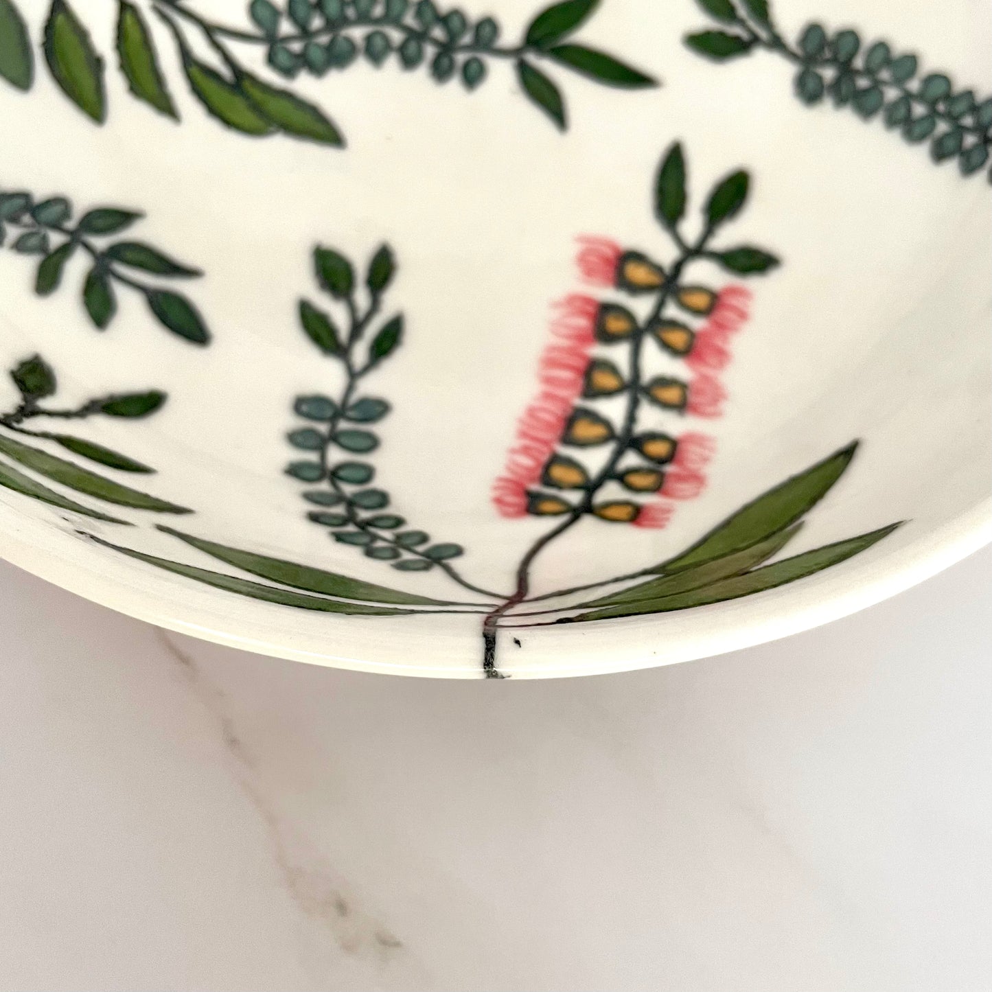 Small porcelain coupe bowl with native Australian bottlebrush