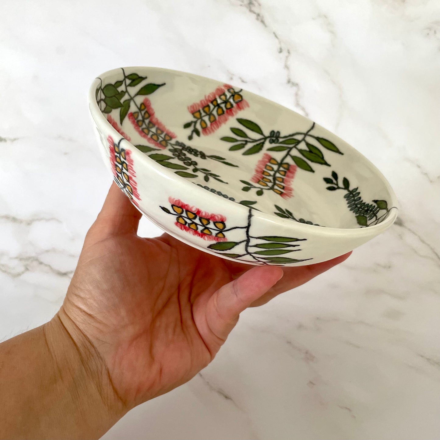Small porcelain coupe bowl with native Australian bottlebrush