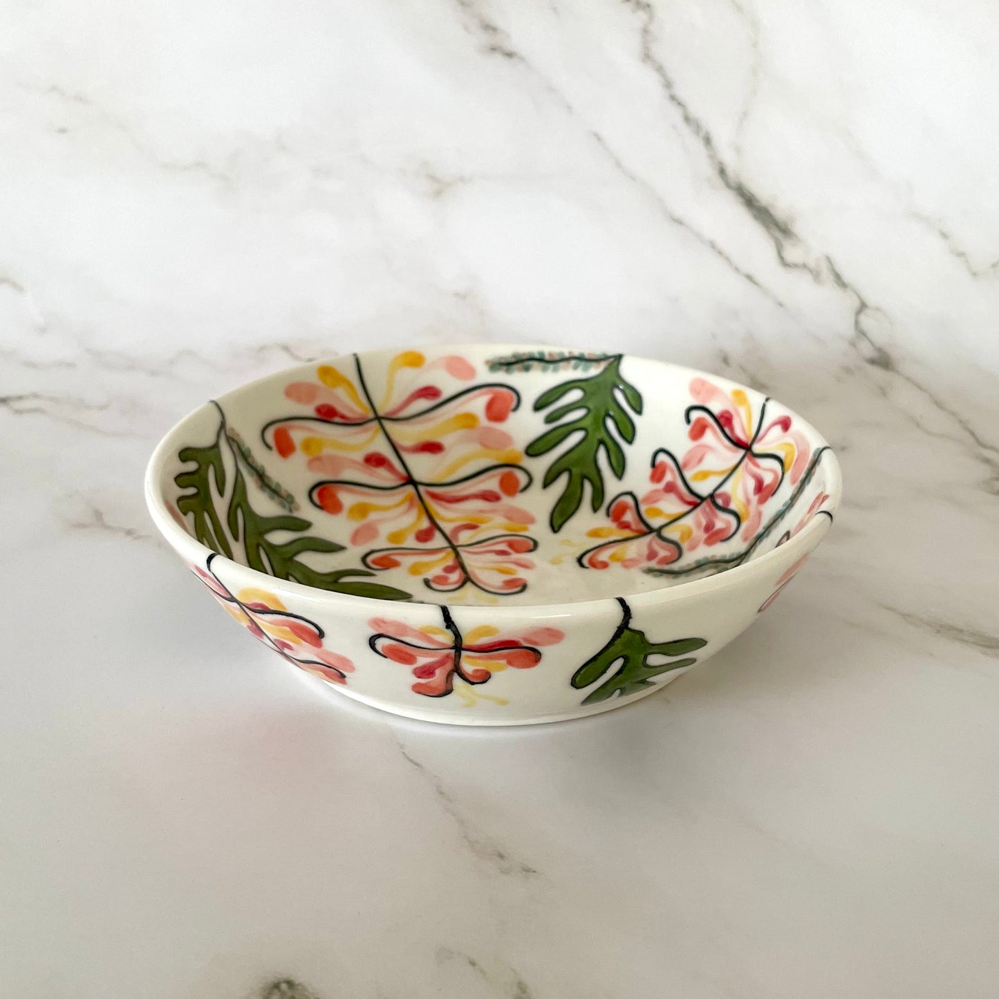 Small porcelain coupe bowl with native Australian grevilleas