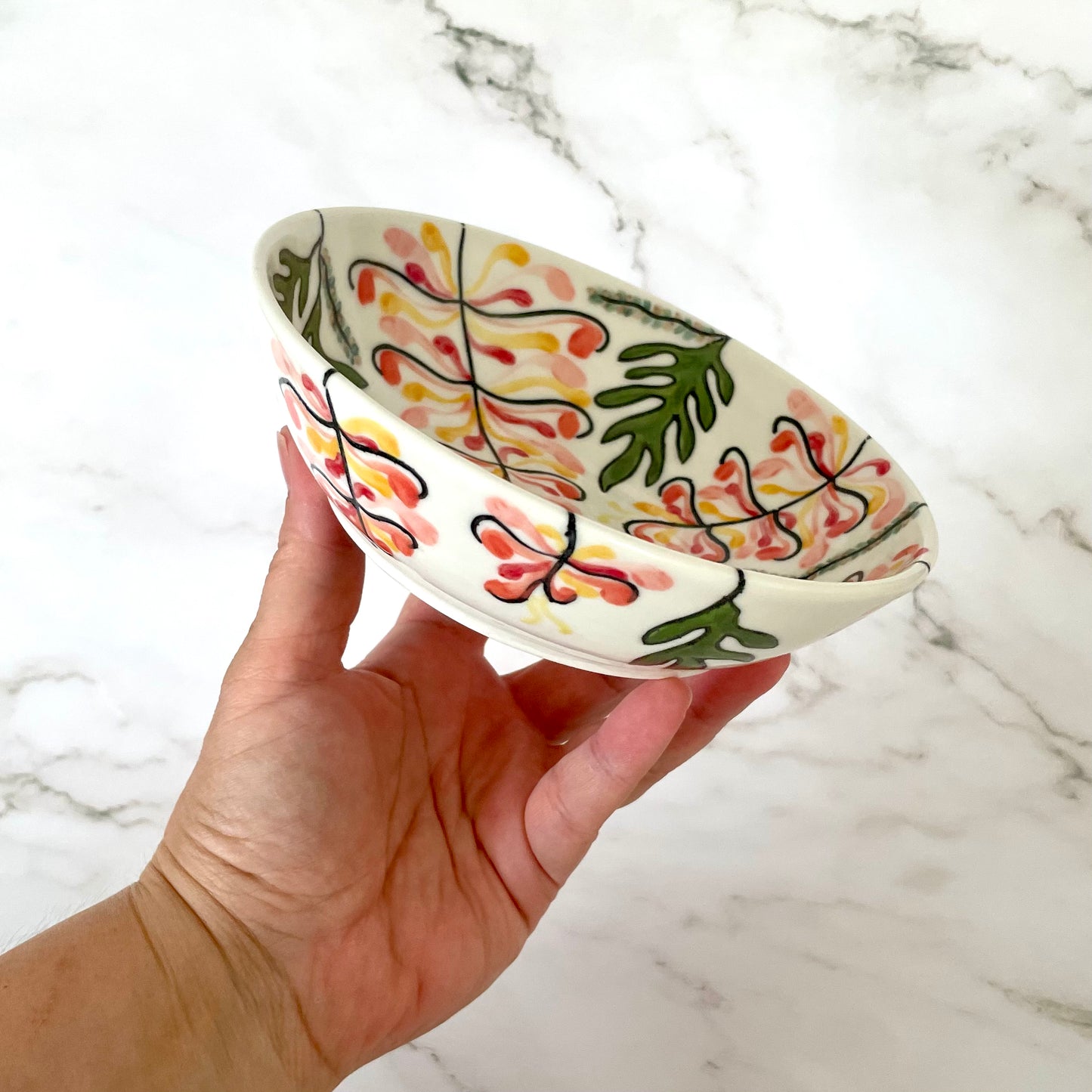 Small porcelain coupe bowl with native Australian grevilleas