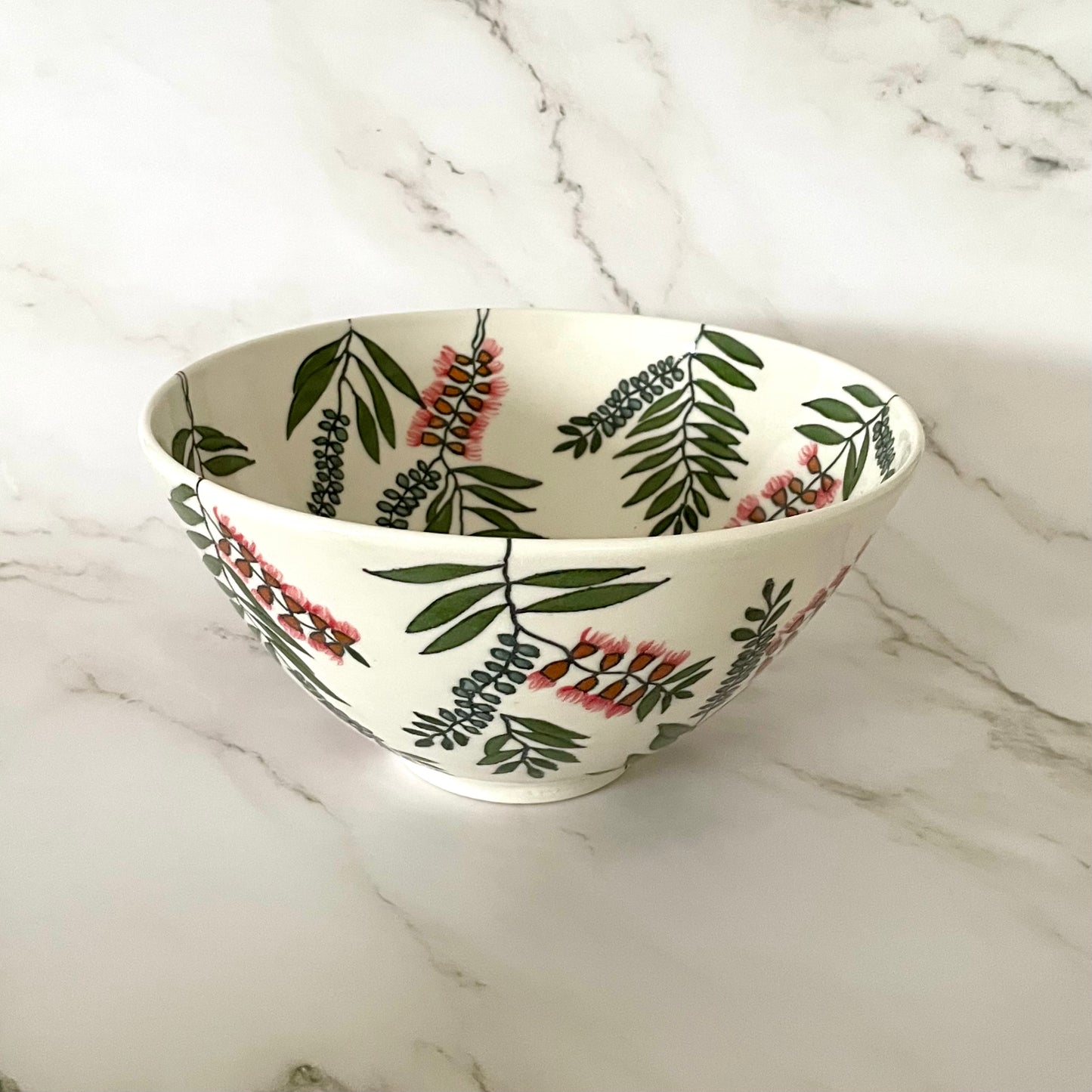 Large porcelain bowl with native Australian bottlebrush