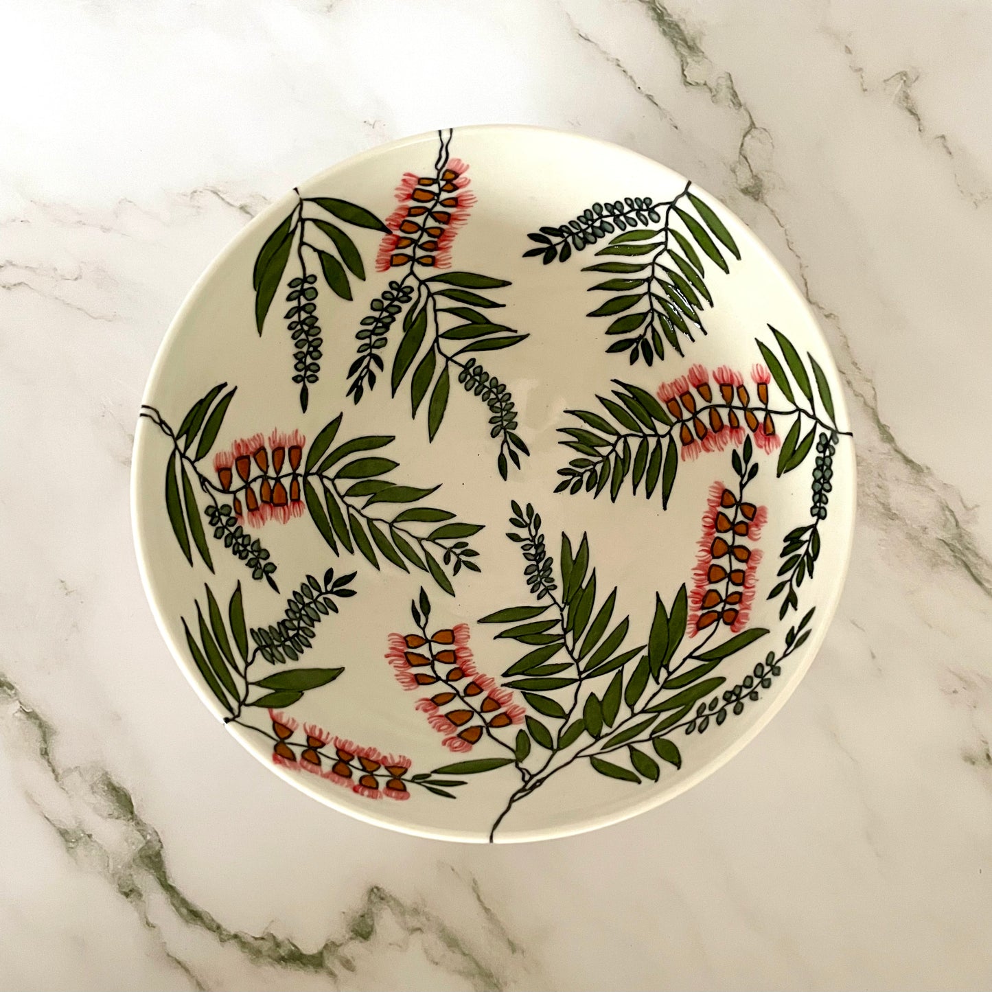 Large porcelain bowl with native Australian bottlebrush