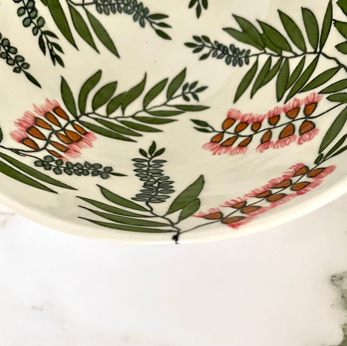 Large porcelain bowl with native Australian bottlebrush