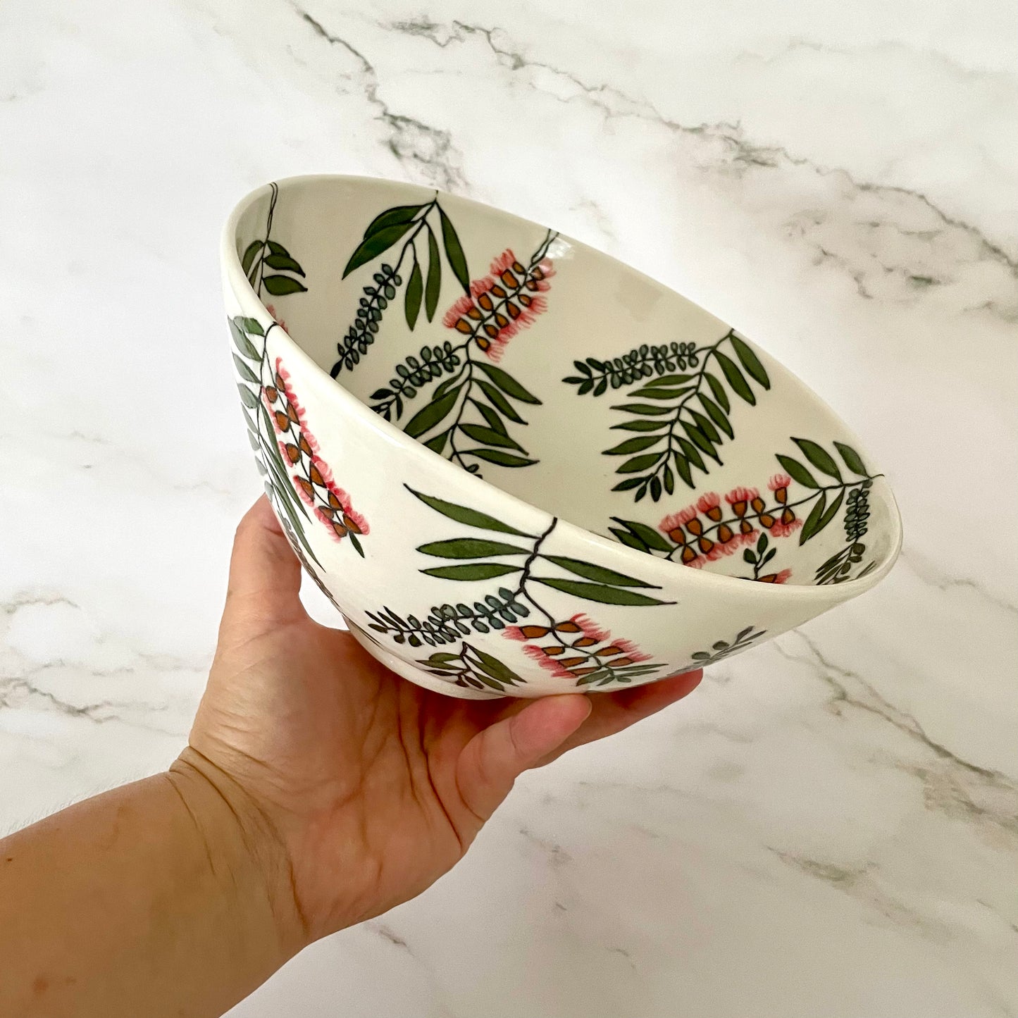 Large porcelain bowl with native Australian bottlebrush