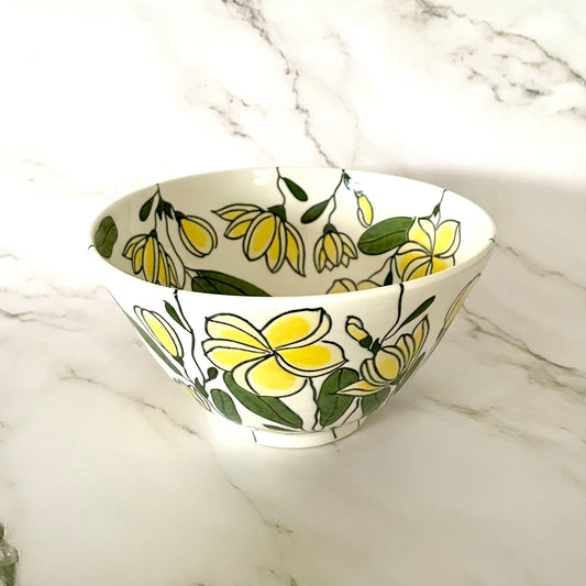 Large porcelain bowl with yellow frangipani (plumeria)